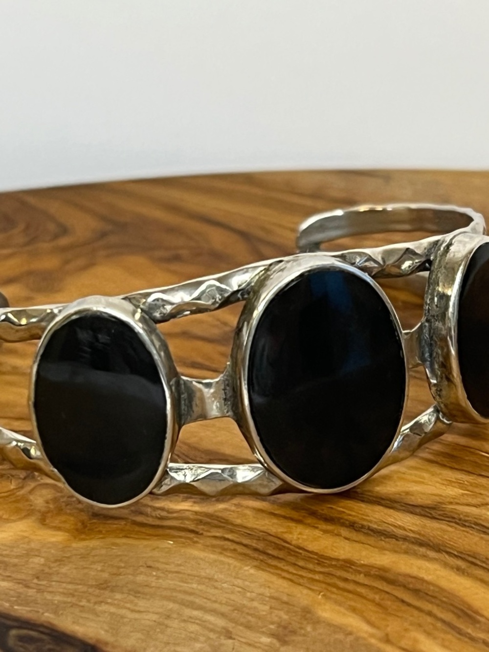 Vintage Mexican Sterling Silver Black Onyx Cuff Bracelet MEXICO 925